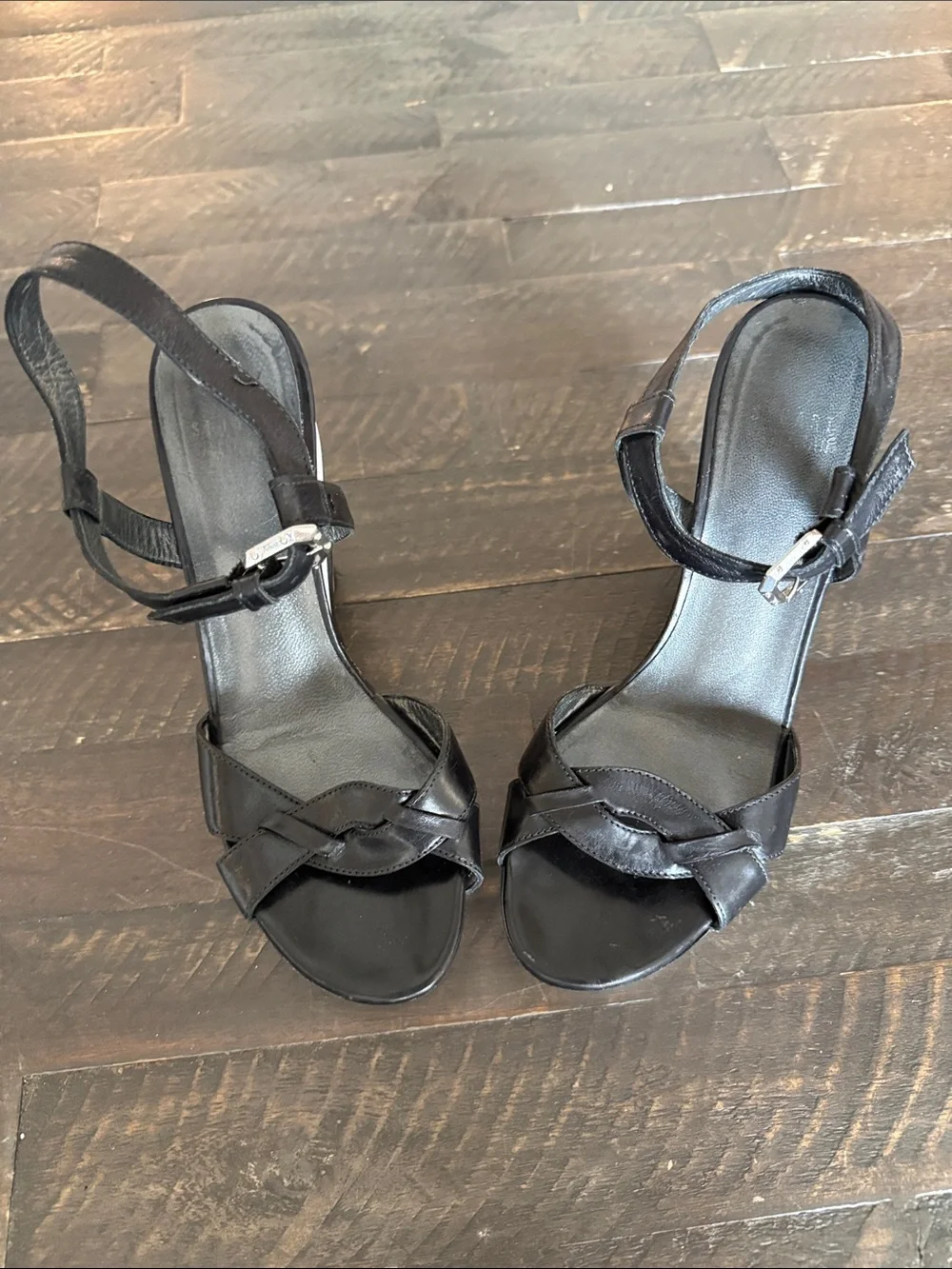 Stuart Weitzman Attitude Black White Striped Wedge Sandals - Picture 2 of 7